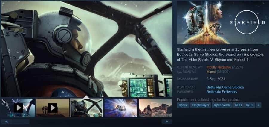 รีวิว Starfield โดนกระแสวิจารณ์หนักบน Steam เสียงว่าตัวเกมแย่เป็นส่วนใหญ่